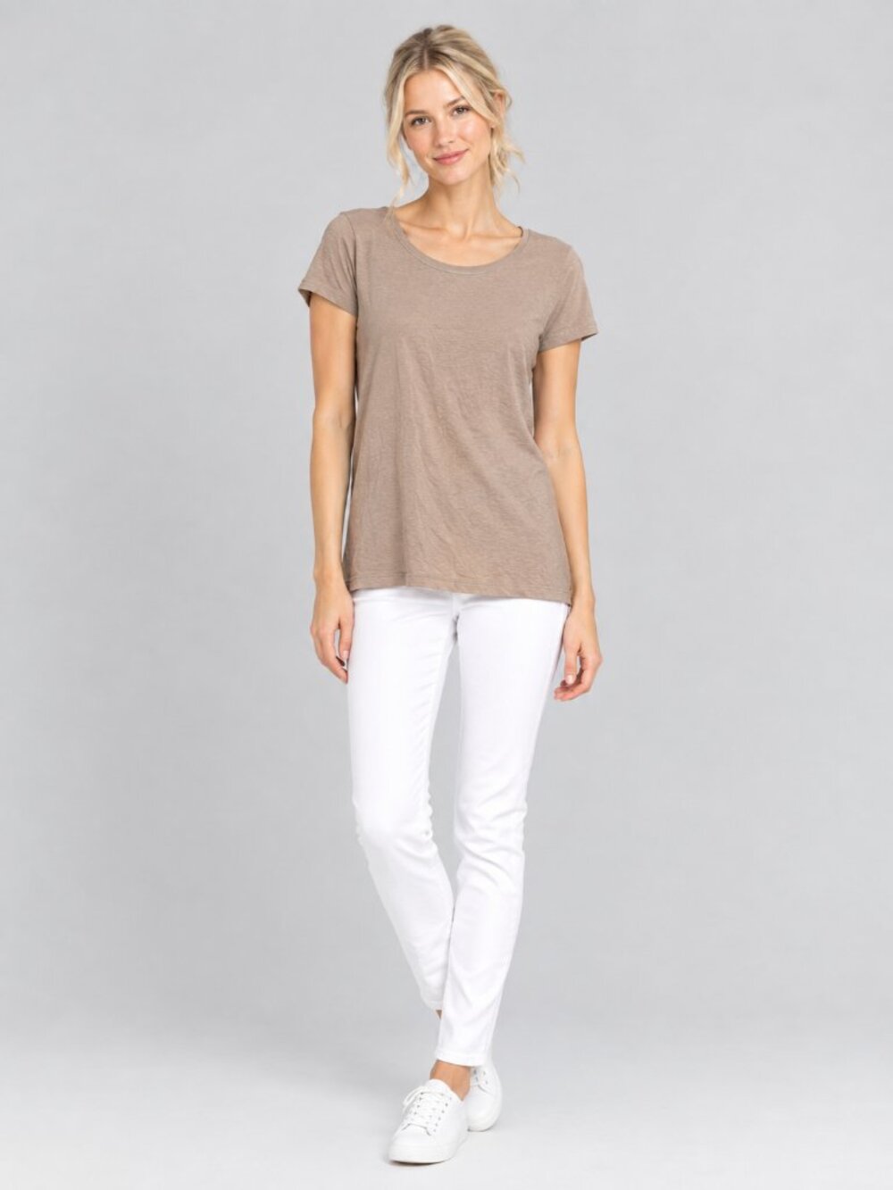 2/$30 TAHARI Essential T-Shirt Cap Sleeve Crew Neck Beige XS #A4758